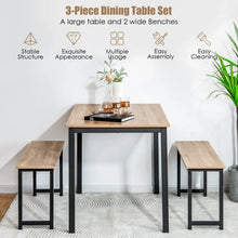 Load image into Gallery viewer, Costway Modern Dining Room Table 3-Piece Set with 2 Benches - Suitable for Dining Room and Kitchen

