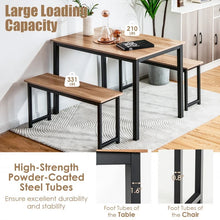 Load image into Gallery viewer, Costway Modern Dining Room Table 3-Piece Set with 2 Benches - Suitable for Dining Room and Kitchen
