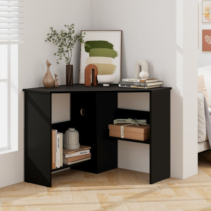 Corner Workstation with Storage Shelves for Bedroom Office and Computer Desk