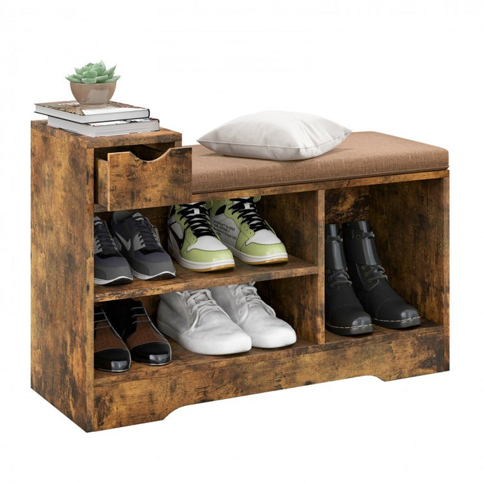 Vintage Open Entryway Shoe Cabinet with Bench and Drawers