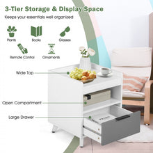 Load image into Gallery viewer, Inexpensive White Modern Double-Tier Nightstand with Drawers and LED Lights
