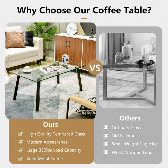Modern Minimalist Coffee Table with Tempered Glass Top - Suitable for Living Room and Cafe