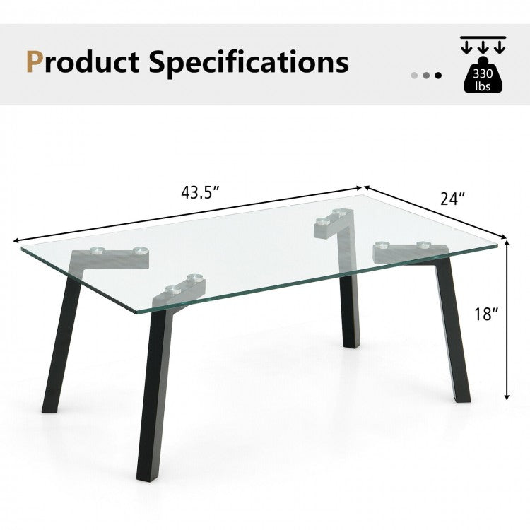 Modern Minimalist Coffee Table with Tempered Glass Top - Suitable for Living Room and Cafe