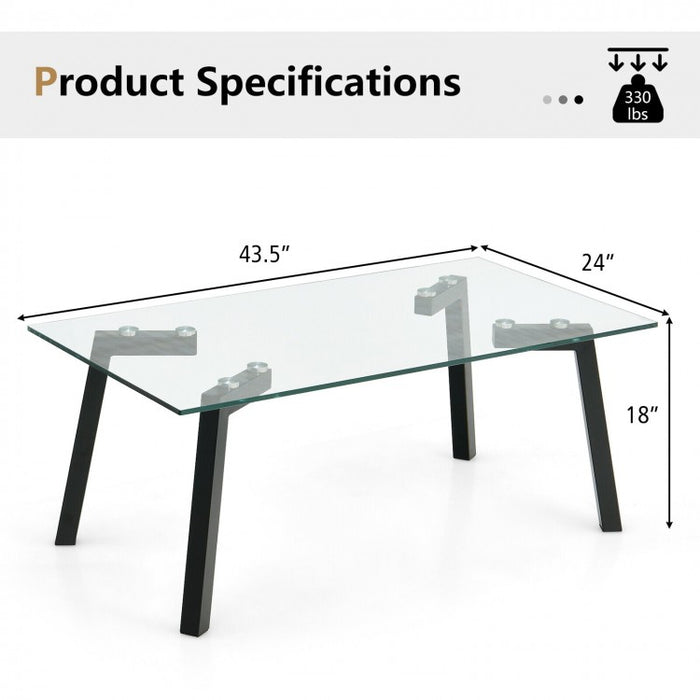 Modern Minimalist Coffee Table with Tempered Glass Top - Suitable for Living Room and Cafe
