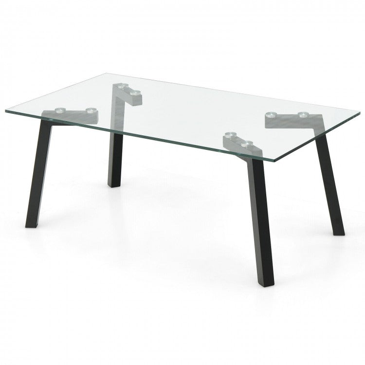 Modern Minimalist Coffee Table with Tempered Glass Top - Suitable for Living Room and Cafe