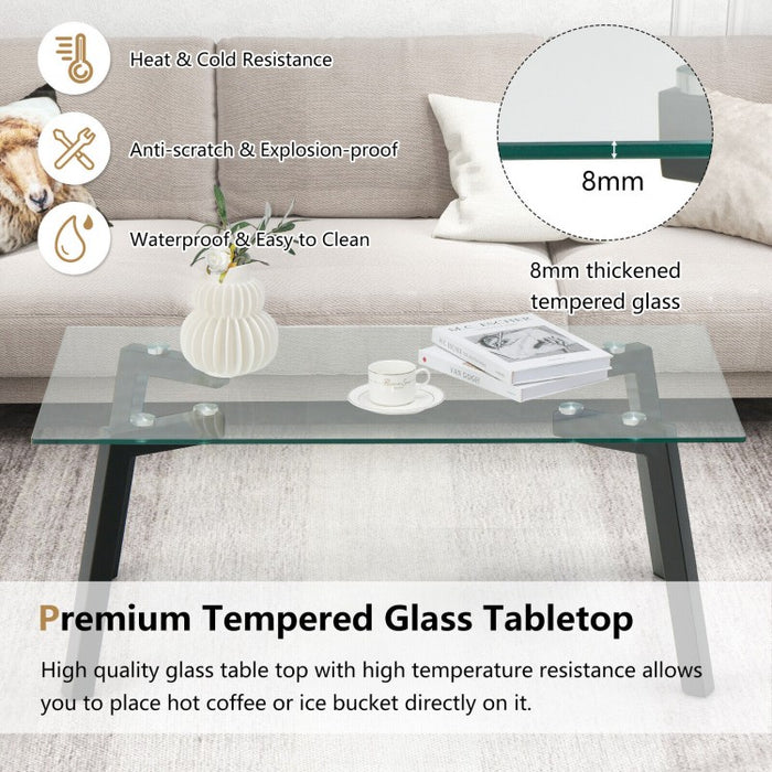 Modern Minimalist Coffee Table with Tempered Glass Top - Suitable for Living Room and Cafe