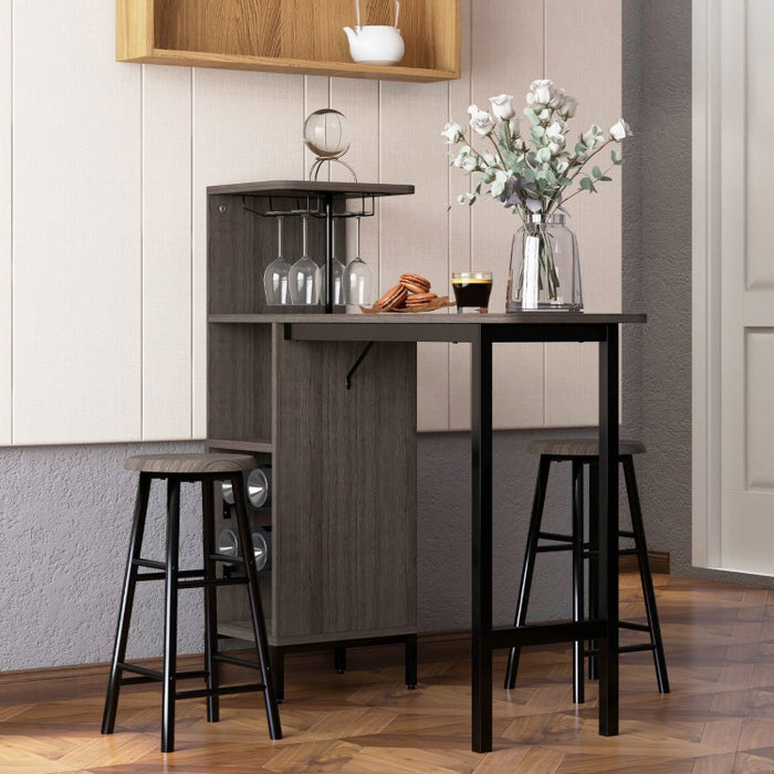 Modern Counter Height Dining Room Sets - 3-Piece Set with Wine Glass Rack and Wine Storage - Suitable for Restaurant and Bar
