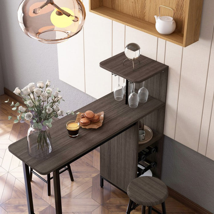 Modern Counter Height Dining Room Sets - 3-Piece Set with Wine Glass Rack and Wine Storage - Suitable for Restaurant and Bar
