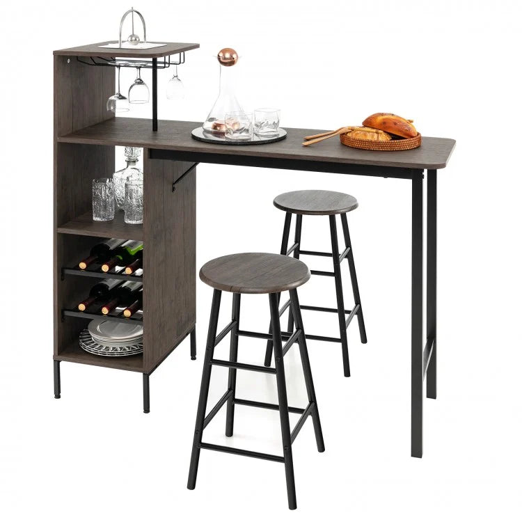 Modern Counter Height Dining Room Sets - 3-Piece Set with Wine Glass Rack and Wine Storage - Suitable for Restaurant and Bar