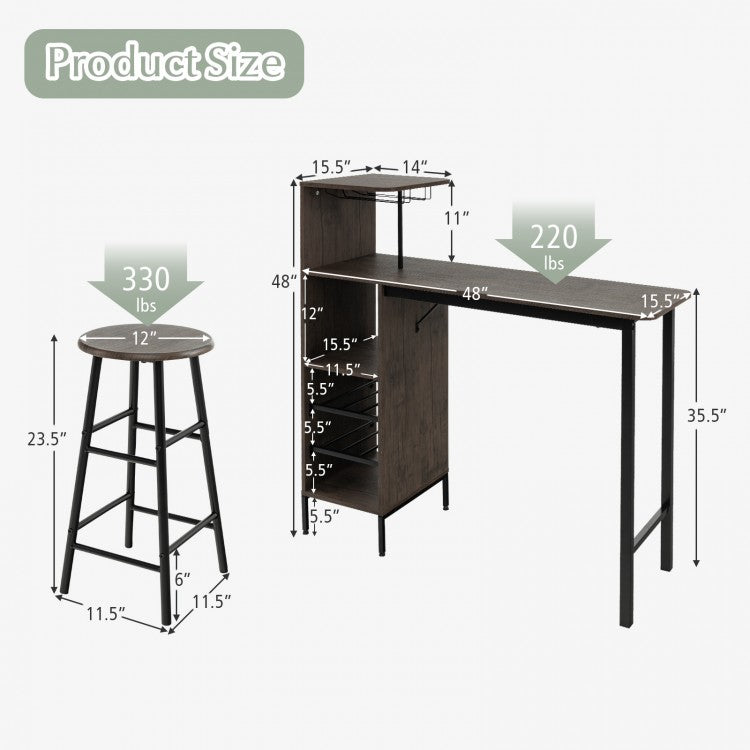 Modern Counter Height Dining Room Sets - 3-Piece Set with Wine Glass Rack and Wine Storage - Suitable for Restaurant and Bar