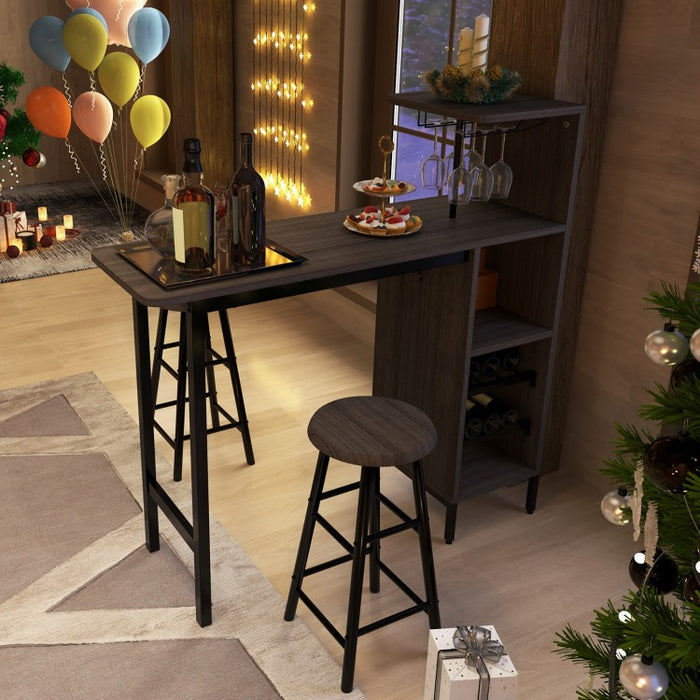 Modern Counter Height Dining Room Sets - 3-Piece Set with Wine Glass Rack and Wine Storage - Suitable for Restaurant and Bar