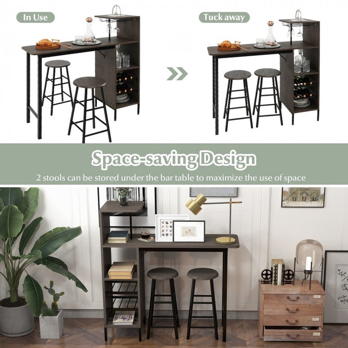 Modern Counter Height Dining Room Sets - 3-Piece Set with Wine Glass Rack and Wine Storage - Suitable for Restaurant and Bar