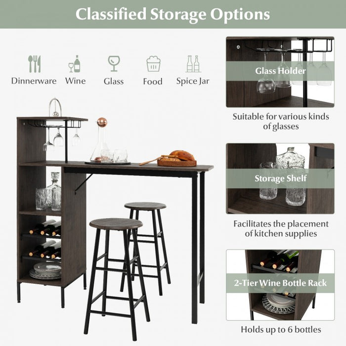 Modern Counter Height Dining Room Sets - 3-Piece Set with Wine Glass Rack and Wine Storage - Suitable for Restaurant and Bar