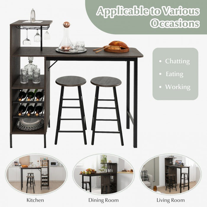 Modern Counter Height Dining Room Sets - 3-Piece Set with Wine Glass Rack and Wine Storage - Suitable for Restaurant and Bar