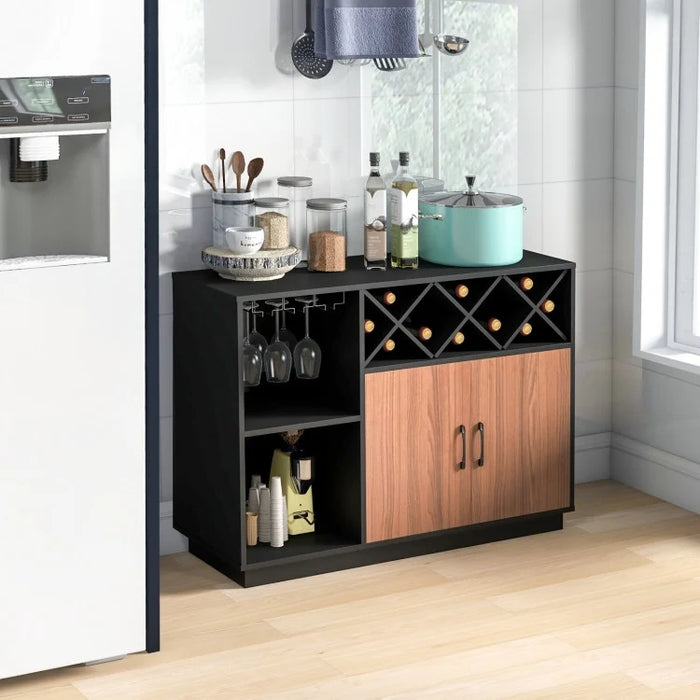 Costway Black Bar Cabinet Dining Cabinet with Removable Wine Rack and Glass Holder - Industrial Style, Suitable for Restaurant