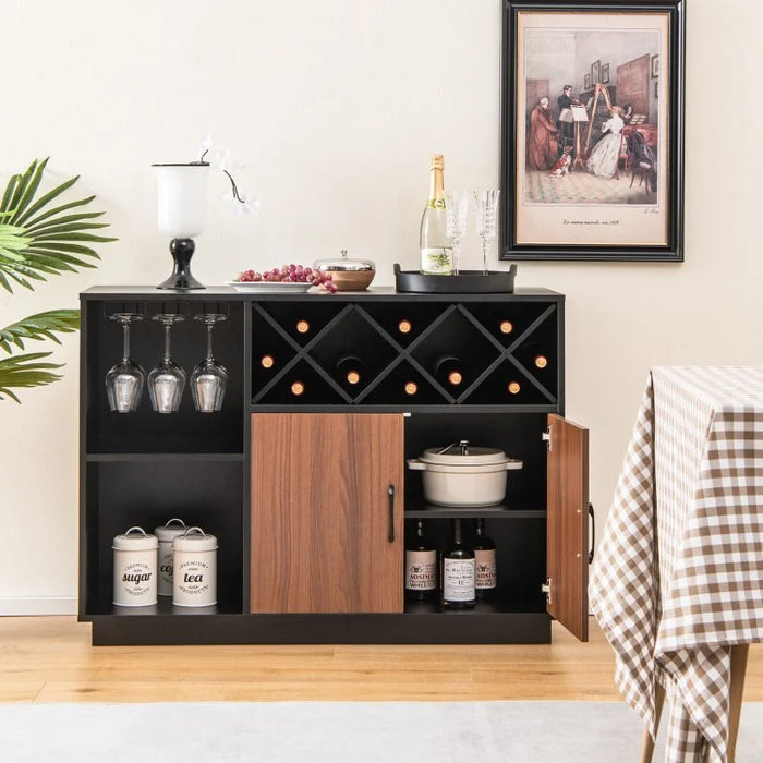 Costway Black Bar Cabinet Dining Cabinet with Removable Wine Rack and Glass Holder - Industrial Style, Suitable for Restaurant