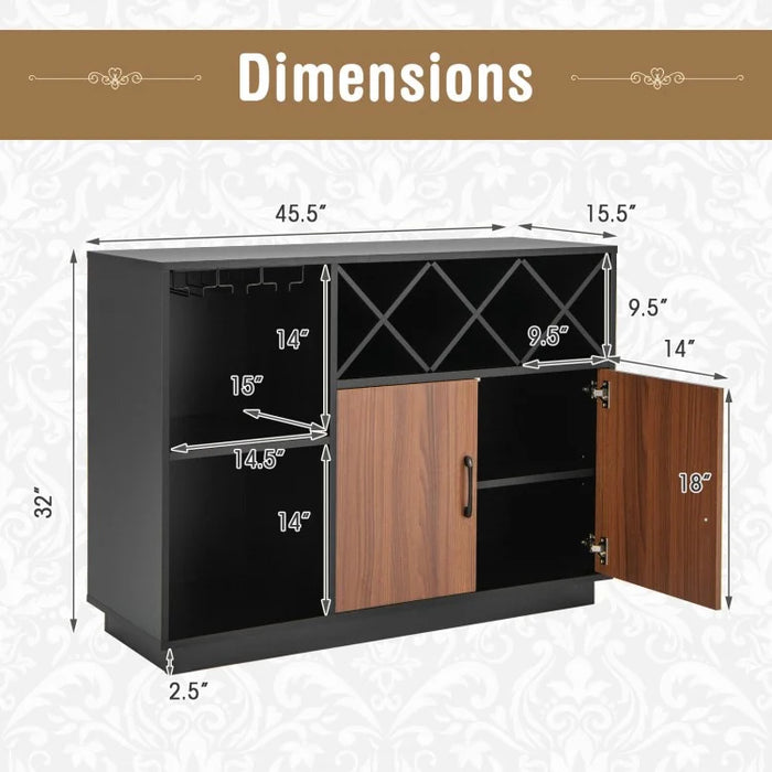Costway Black Bar Cabinet Dining Cabinet with Removable Wine Rack and Glass Holder - Industrial Style, Suitable for Restaurant