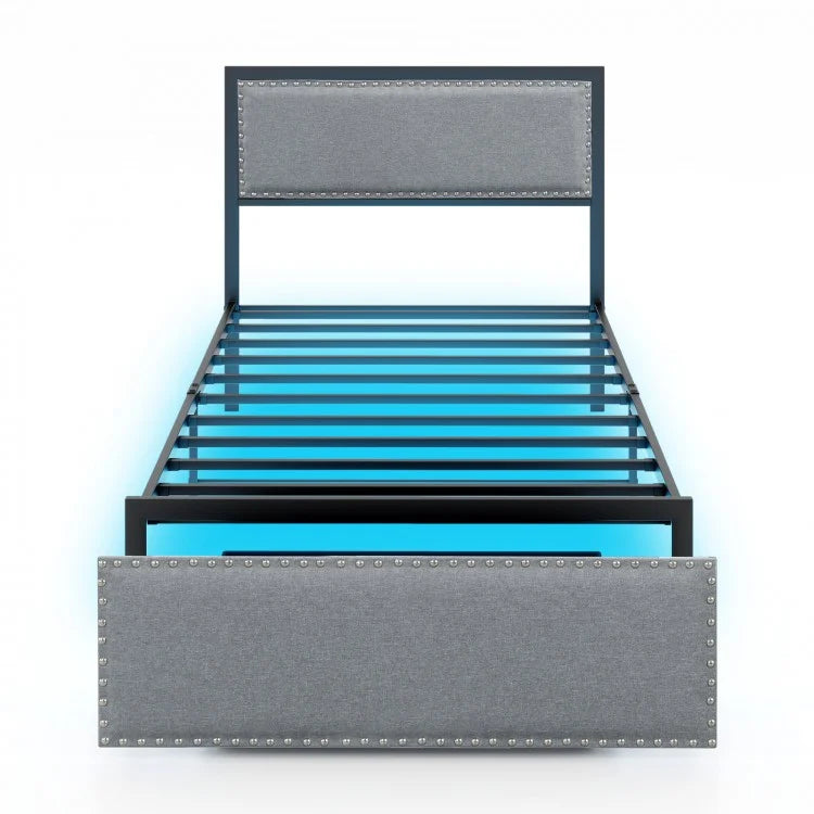 Minimalist Metal Bed Frame with Drawers and LED Lighting