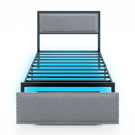 Minimalist Metal Bed Frame with Drawers and LED Lighting