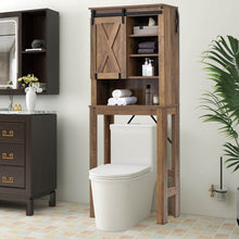 Load image into Gallery viewer, Rustic Farmhouse Vintage Wooden Bathroom Cabinet - Freestanding Unit with Sliding Barn Doors and Open Shelves
