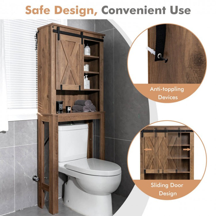 Rustic Farmhouse Vintage Wooden Bathroom Cabinet - Freestanding Unit with Sliding Barn Doors and Open Shelves