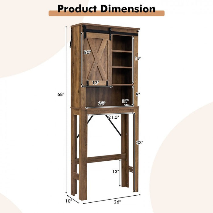 Rustic Farmhouse Vintage Wooden Bathroom Cabinet - Freestanding Unit with Sliding Barn Doors and Open Shelves