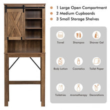 Load image into Gallery viewer, Rustic Farmhouse Vintage Wooden Bathroom Cabinet - Freestanding Unit with Sliding Barn Doors and Open Shelves
