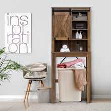 Load image into Gallery viewer, Rustic Farmhouse Vintage Wooden Bathroom Cabinet - Freestanding Unit with Sliding Barn Doors and Open Shelves
