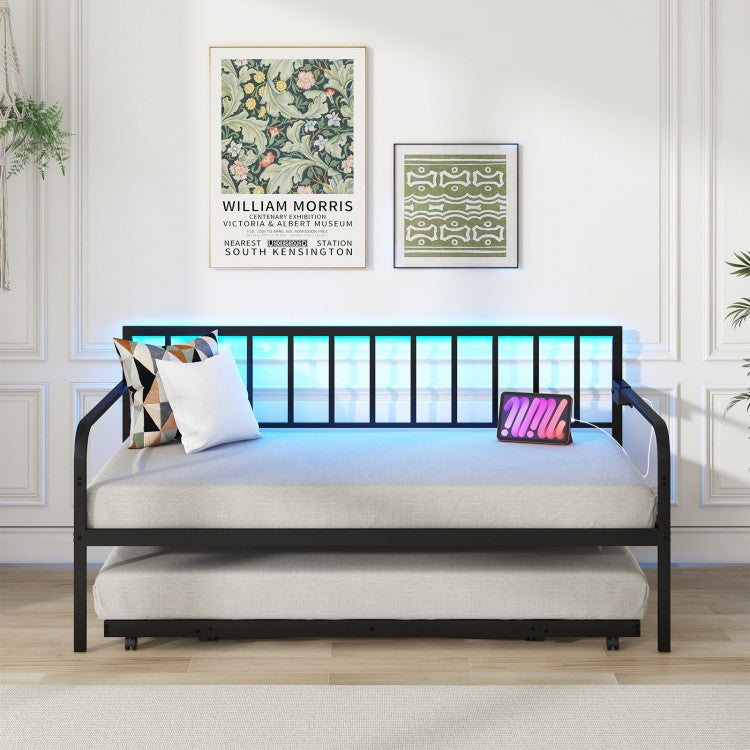 Modern Minimalist Metal Sofa Bed with Built-in LED Lighting