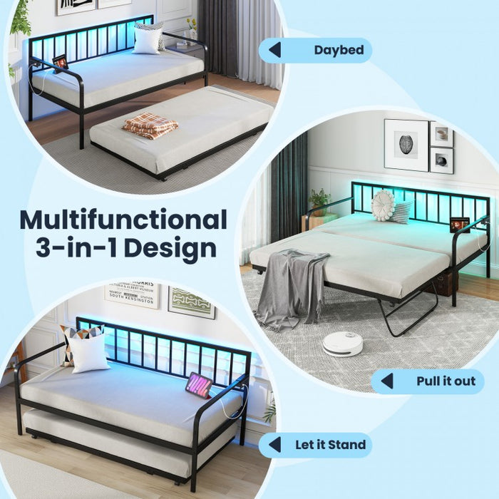 Modern Minimalist Metal Sofa Bed with Built-in LED Lighting