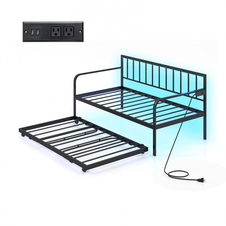 Modern Minimalist Metal Sofa Bed with Built-in LED Lighting