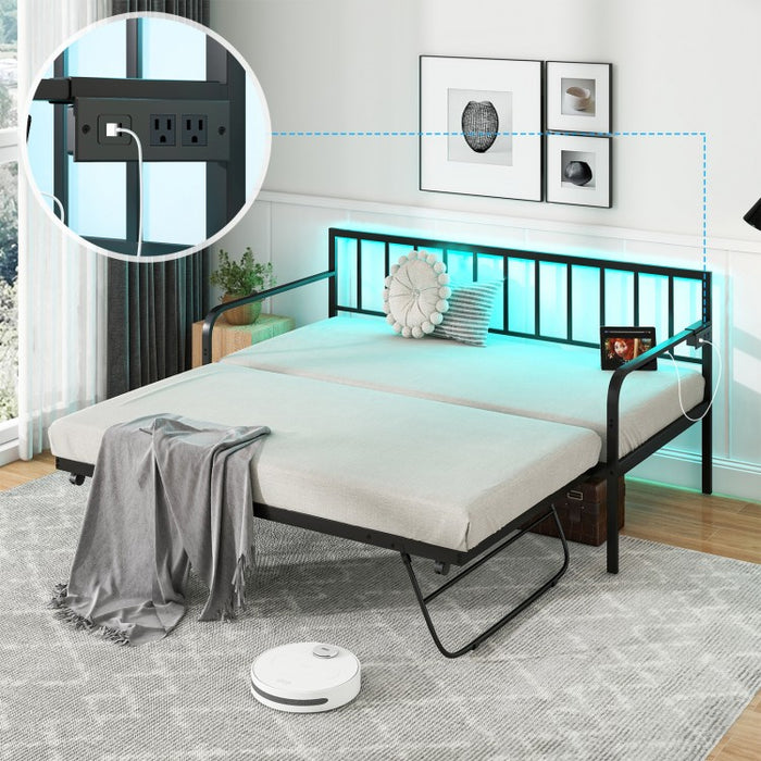 Modern Minimalist Metal Sofa Bed with Built-in LED Lighting