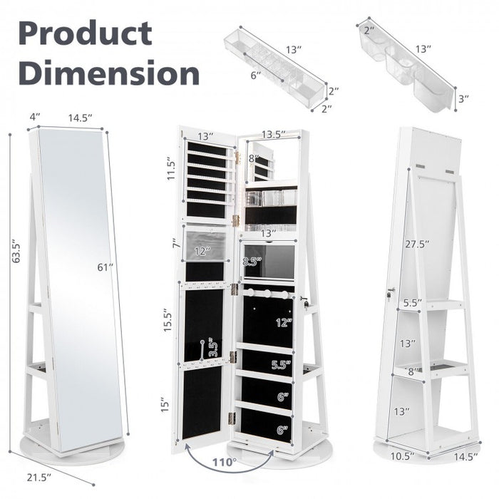 Multifunctional 360° Rotating Mirror Jewelry Cabinet with Built-in LED Lights - Ideal for Bedroom and Makeup Room