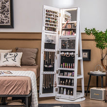 Load image into Gallery viewer, Multifunctional 360° Rotating Mirror Jewelry Cabinet with Built-in LED Lights - Ideal for Bedroom and Makeup Room
