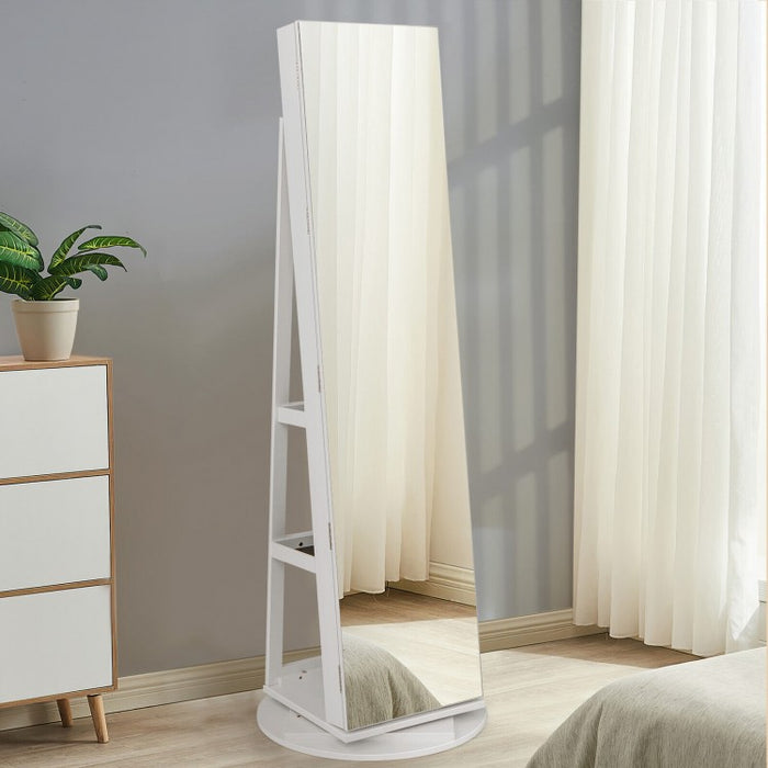 Multifunctional 360° Rotating Mirror Jewelry Cabinet with Built-in LED Lights - Ideal for Bedroom and Makeup Room