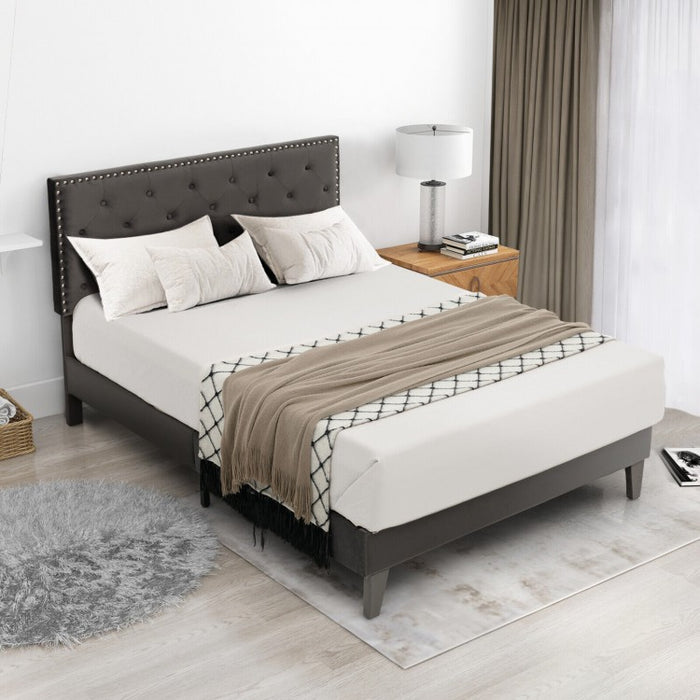 Gray Tufted Velvet Headboard Quiet Bed Frame with Storage Underneath