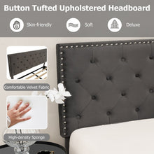 Load image into Gallery viewer, Gray Tufted Velvet Headboard Quiet Bed Frame with Storage Underneath
