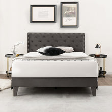 Load image into Gallery viewer, Gray Tufted Velvet Headboard Quiet Bed Frame with Storage Underneath
