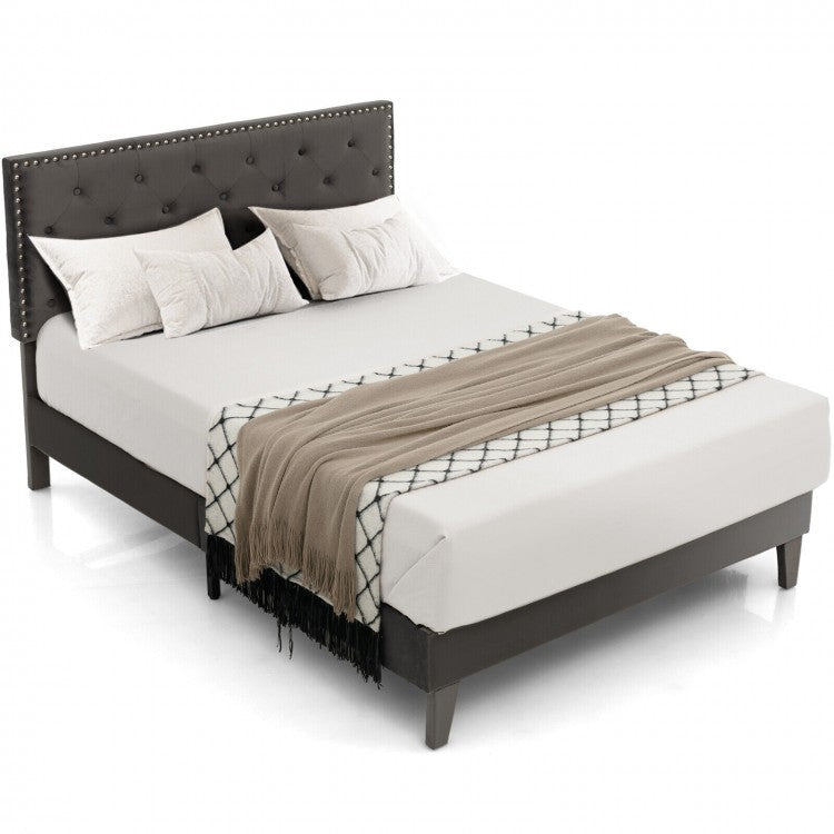 Gray Tufted Velvet Headboard Quiet Bed Frame with Storage Underneath