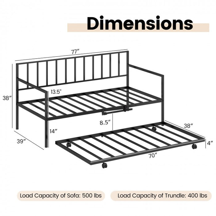Modern Minimalist Sofa Bed with Pull-Out Wheeled Bed for Two