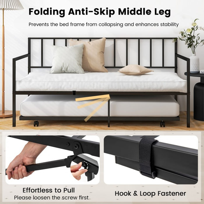 Modern Minimalist Sofa Bed with Pull-Out Wheeled Bed for Two