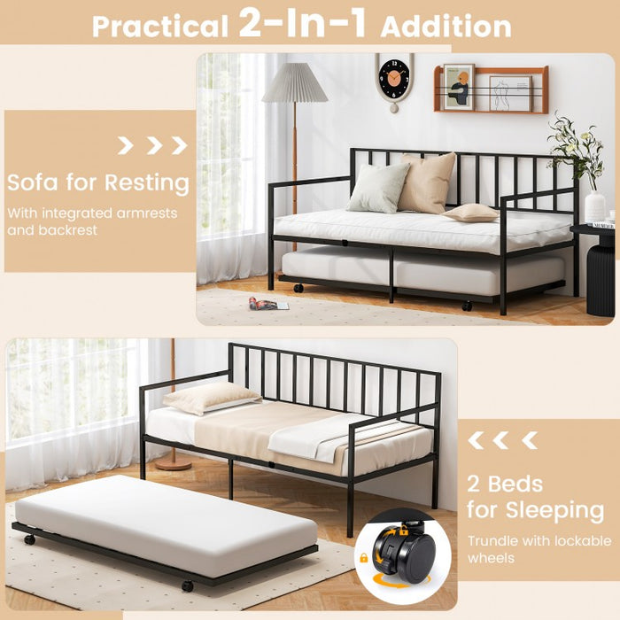 Modern Minimalist Sofa Bed with Pull-Out Wheeled Bed for Two