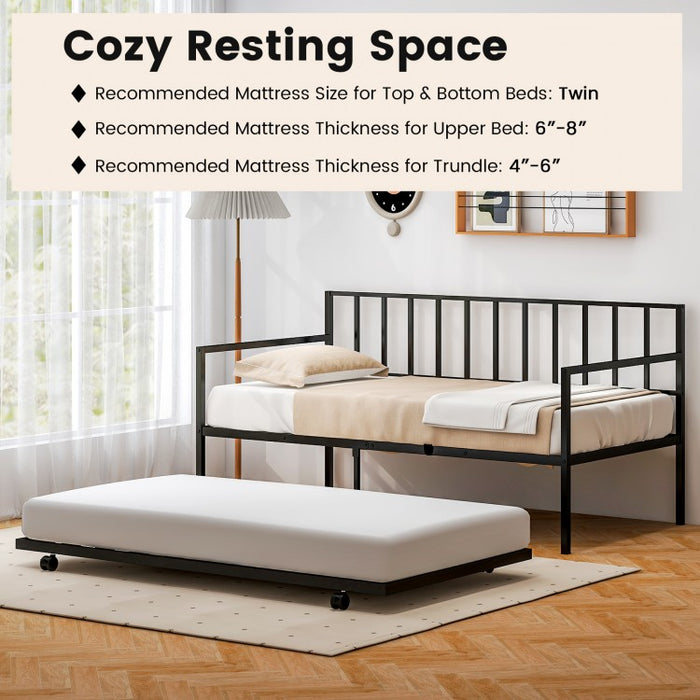 Modern Minimalist Sofa Bed with Pull-Out Wheeled Bed for Two