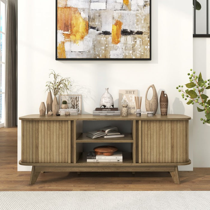 TV Stand for 55 Inch TV with Dual Sliding Doors and Shelves