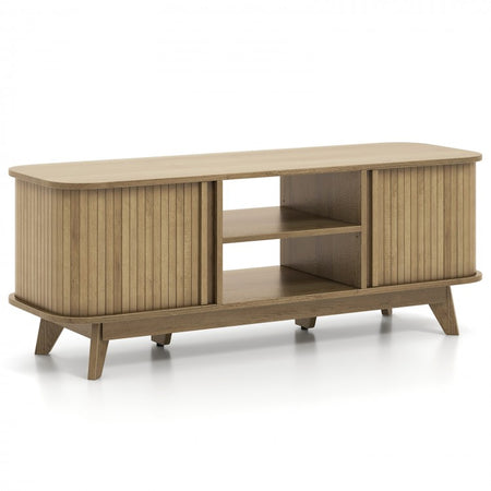 TV Stand for 55 Inch TV with Dual Sliding Doors and Shelves
