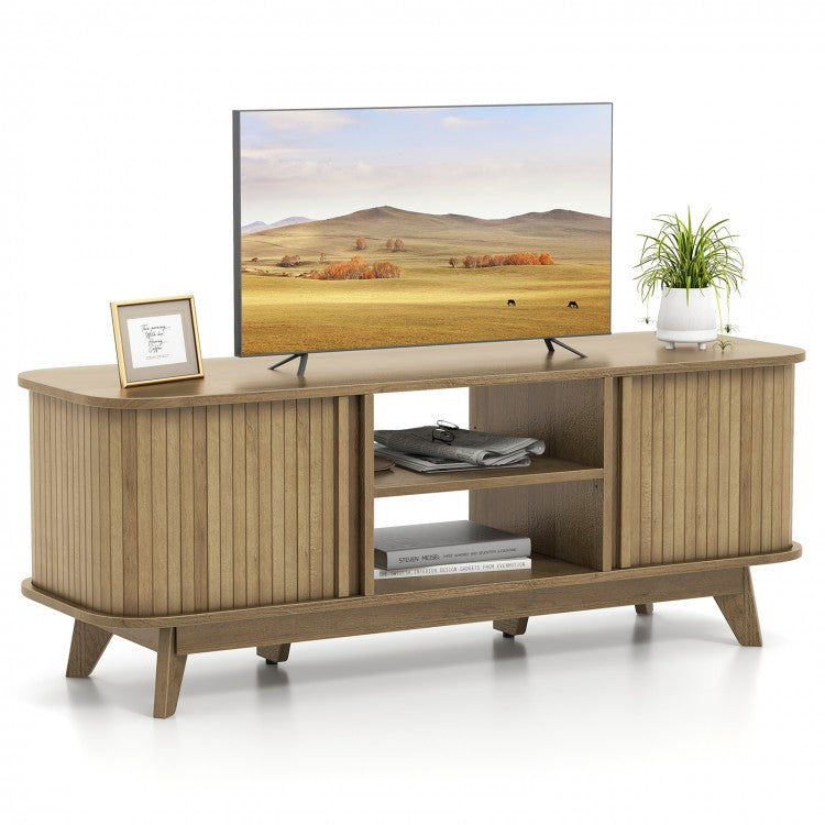 TV Stand for 55 Inch TV with Dual Sliding Doors and Shelves