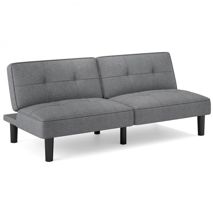 Costway Gray Sofa Bed Futon with 6-Position Adjustment - Suitable for Bedroom and Study