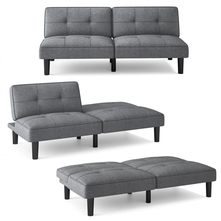 Costway Gray Sofa Bed Futon with 6-Position Adjustment - Suitable for Bedroom and Study