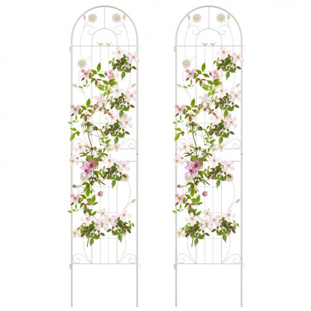 2-Piece Outdoor Garden White Metal Decorative Trellis & Plant Stand Set