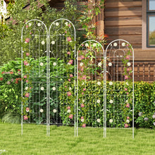 Load image into Gallery viewer, 2-Piece Outdoor Garden White Metal Decorative Trellis &amp; Plant Stand Set
